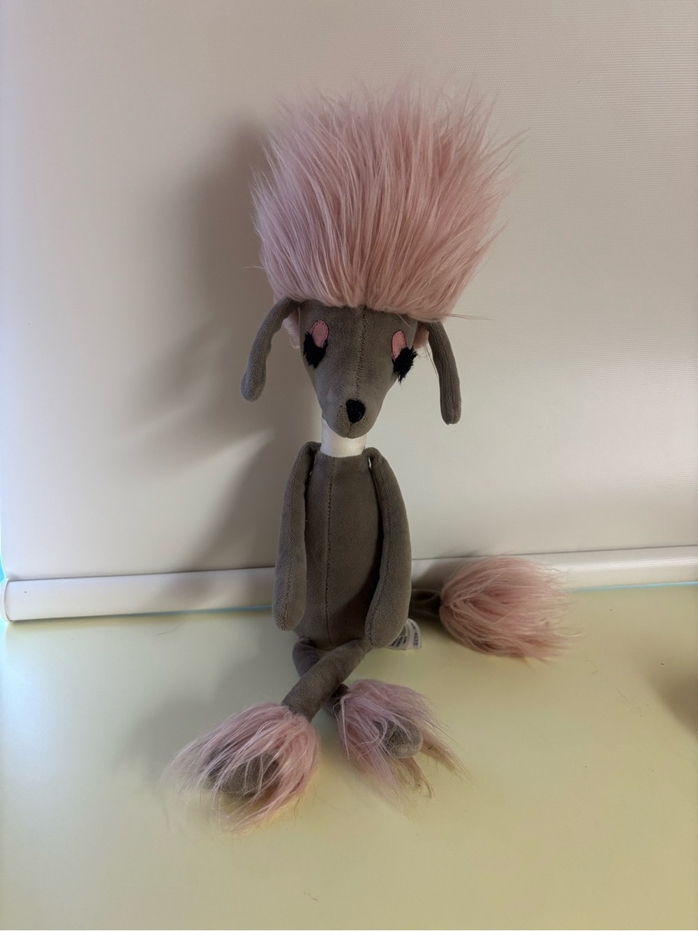 Jellycat Penelope swellagant Gray Plush Poodle with Pink Fur Accents